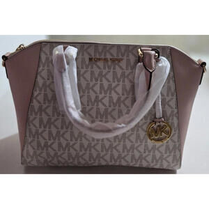 Michael Kors Ciara Large Top Zip Leather Satchel Handbag Vanilla Ballet Pink